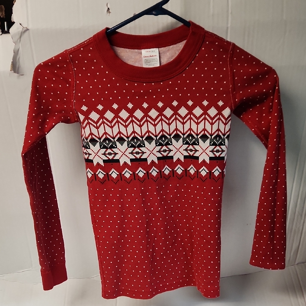 EUC Hanna Anderson Boys sz 8 long sleeve Christmas Shirt 100% Organic Cotton